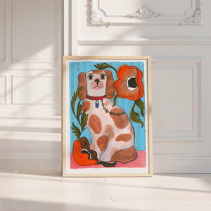 Cavalier King Charles dog art print by Caya Crum — neutral frame room mockup