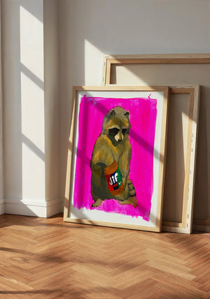 Jiff Raccoon weirdcore art print by Caya Crum — neutral frame room mockup