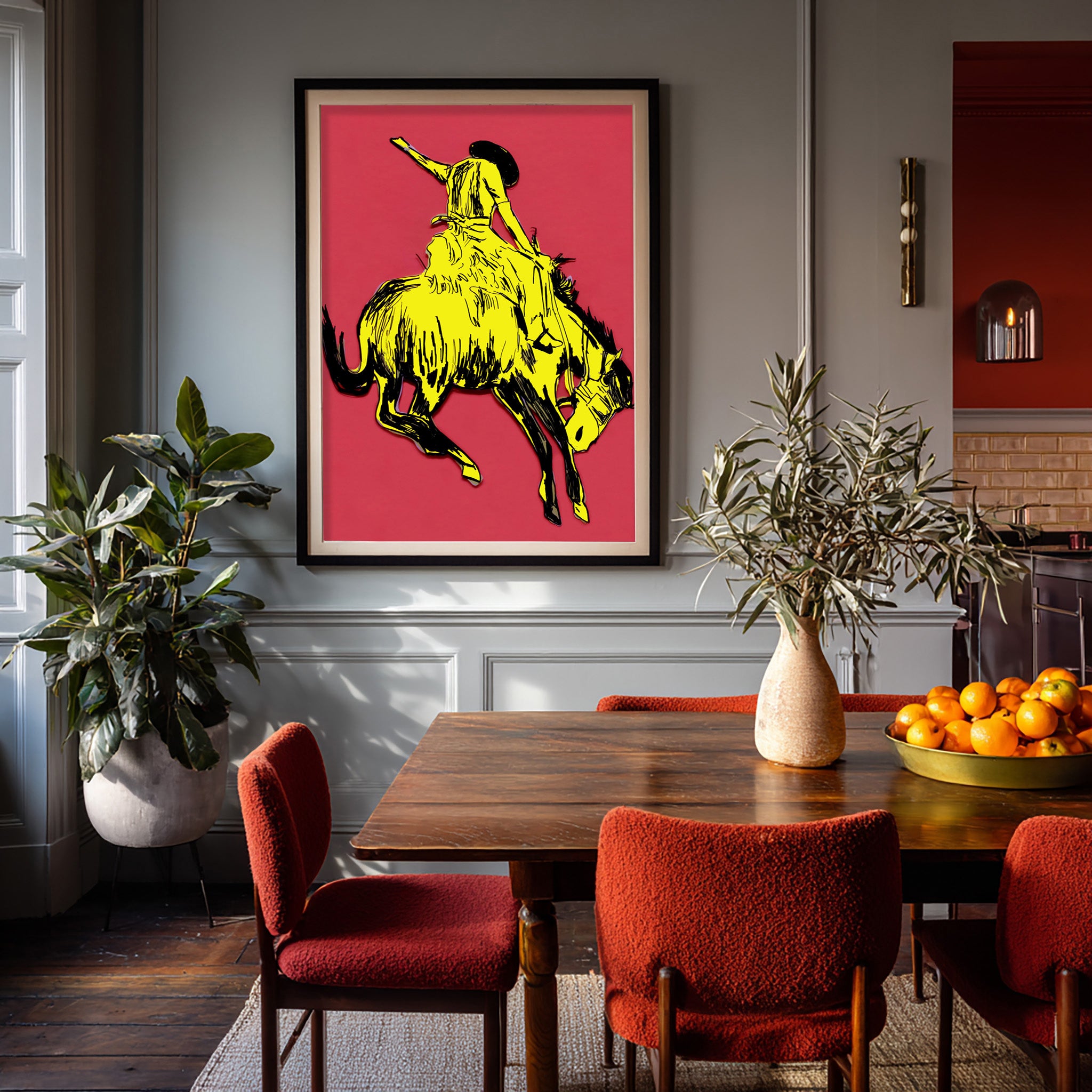 Rodeo Art | Bucking Horse Yellow Pink | Caya Crum Art