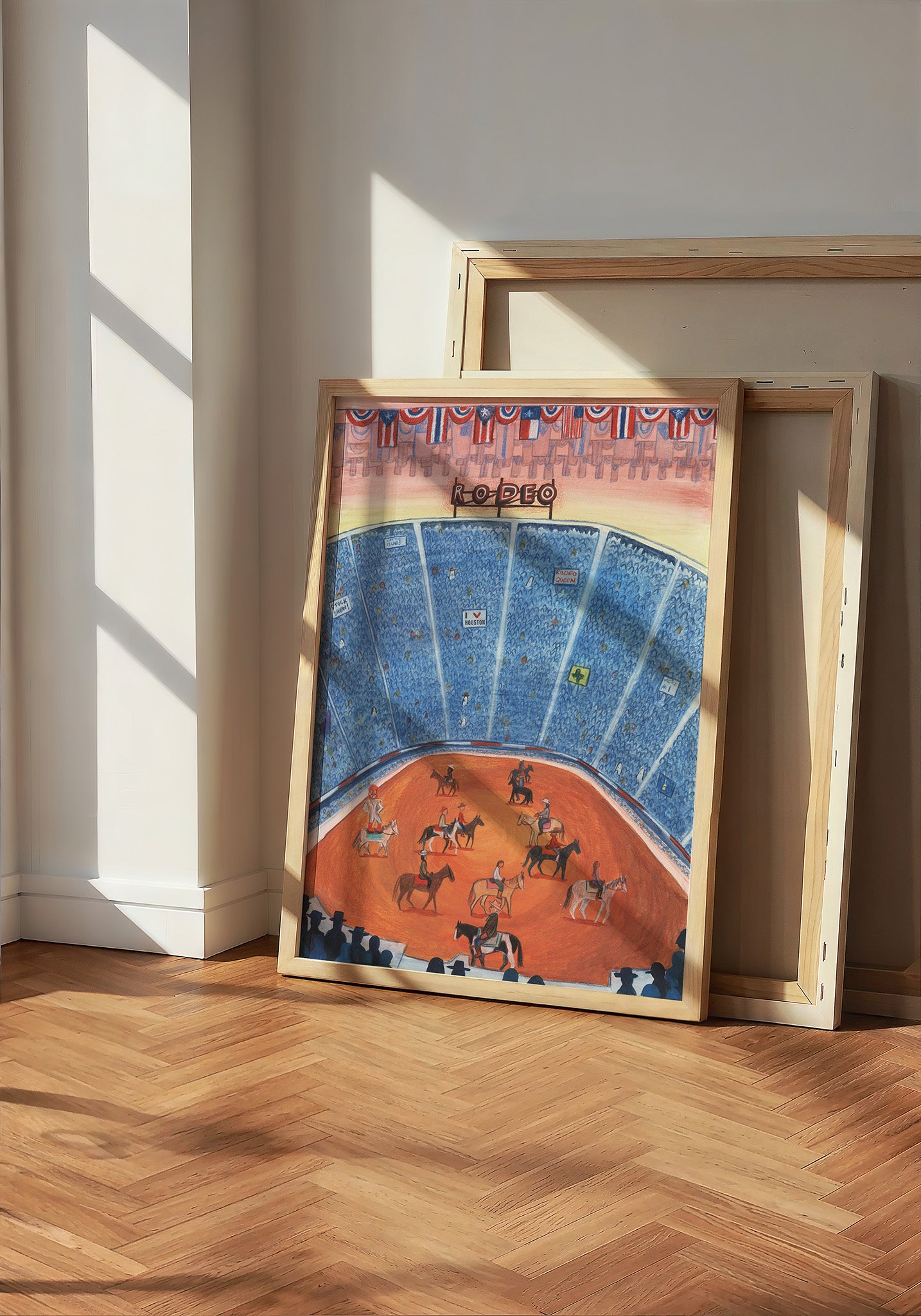 Houston Rodeo Arena rodeo art print by Caya Crum — neutral frame room mockup