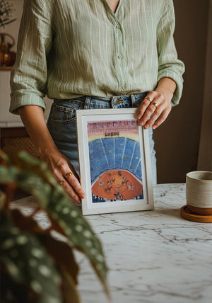 Houston Rodeo Arena rodeo art print by Caya Crum — neutral frame room mockup