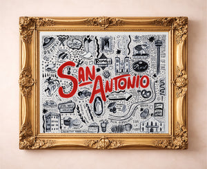 Icons Pen & Ink San Antonio art print by Caya Crum — in a gold frame