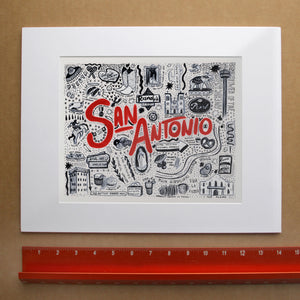 Icons Pen & Ink San Antonio art print by Caya Crum — horizontal room scene