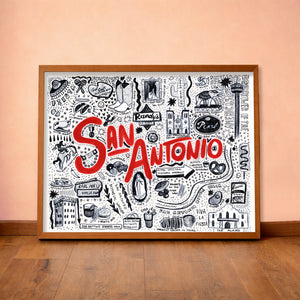 Icons Pen & Ink San Antonio art print by Caya Crum — horizontal room scene