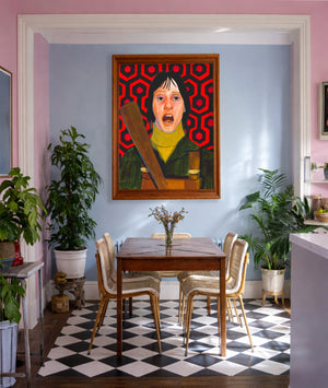 Shelley Duvall Wendy Torrance art print by Caya Crum — framed in a pink and blue room