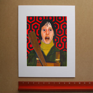 Shelley Duvall as Wendy Torrance on the Overlook carpet — Caya Crum's painted portrait from The Shining, unframed vertical
