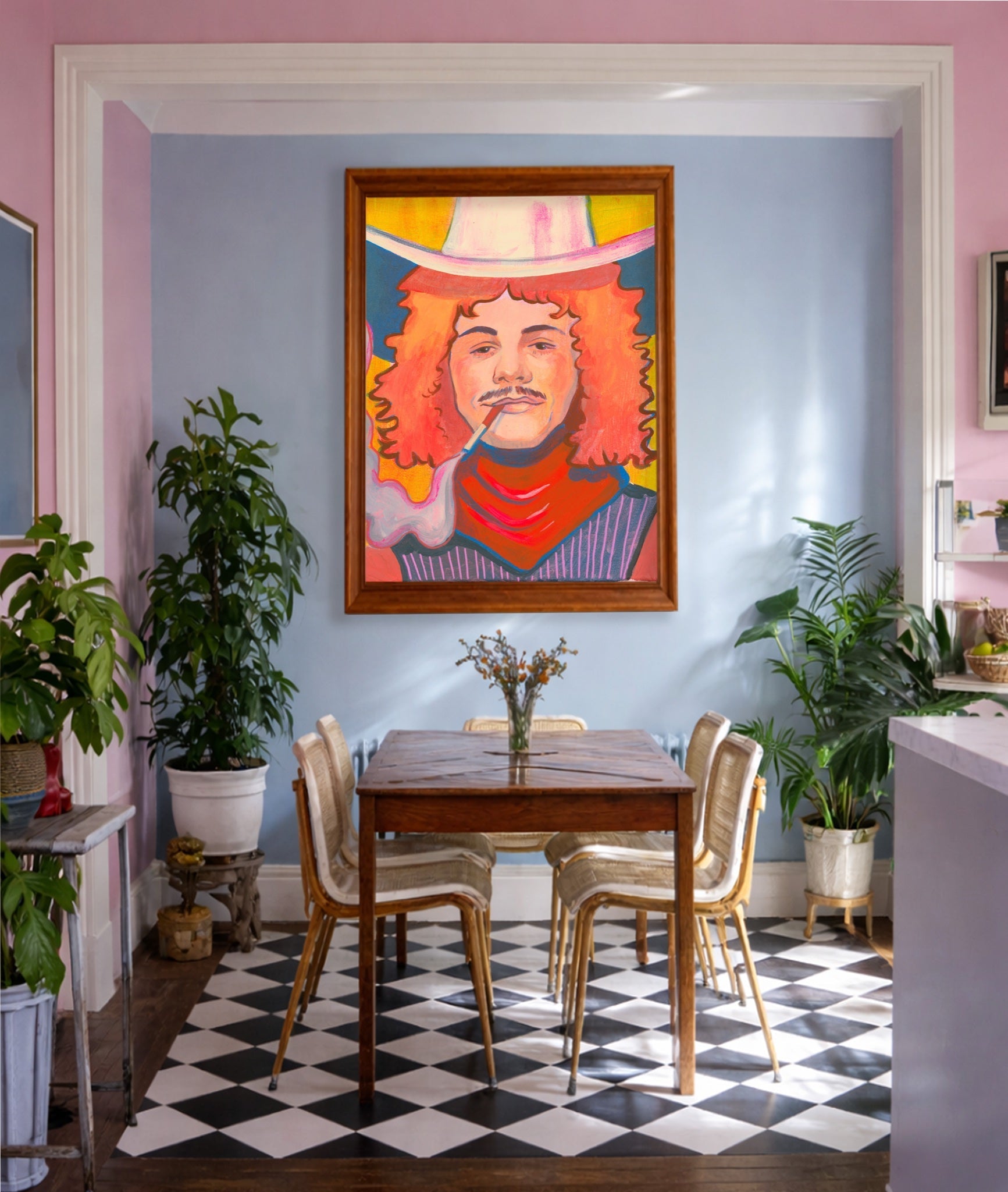 Smoking Cowboy Red Hair Jack Texas Western shown framed by Crum Art
