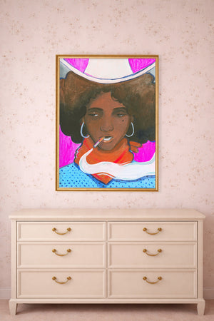 Smoking Cowboy Rodeo Queen Dorothy Pink Spurs Texas Western shown framed by Crum Art