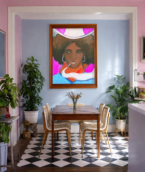 Smoking Cowboy Rodeo Queen Dorothy Pink Spurs Texas Western shown framed by Crum Art