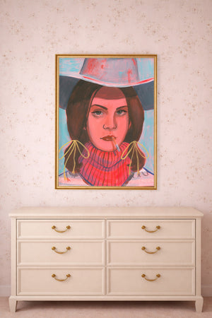 Smoking Cowboy Rodeo Queen Lana Lookalike Texas Western shown framed by Crum Art