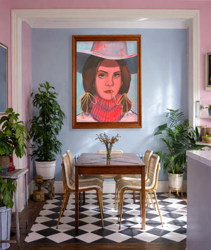 Smoking Cowboy Rodeo Queen Lana Lookalike Texas Western shown framed by Crum Art