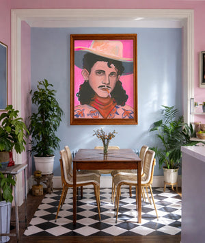 Smoking Cowboy Rodeo Queen Dorothy Pink Spurs Texas Western shown framed by Crum Art