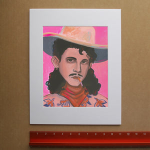 Timothy tattooed cowboy print by Caya Crum, matted vertical print