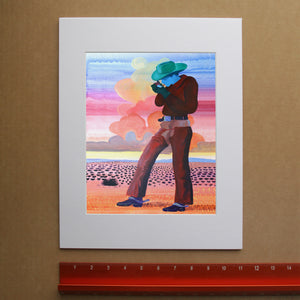 Jack Sunset cowboy print by Caya Crum, matted vertical print