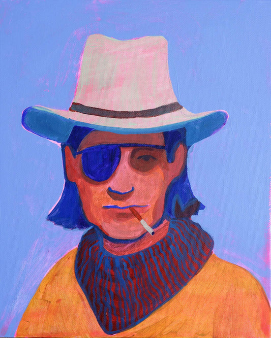 Smoking Cowboy Portrait Print | Eyepatch Sam Cowboy Art | Western Wall Decor  | Caya Crum | Crum Art