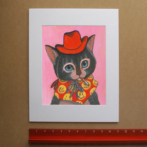 Smoking Cowboy Cat Art Print – Grey Tabby Blue Eyes | Caya Crum
