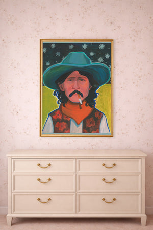 Smoking Cowboy Hank Starry Night Texas Western shown framed by Crum Art