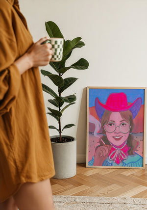 Hanna cowgirl art print by Caya Crum — framed with velvet mat