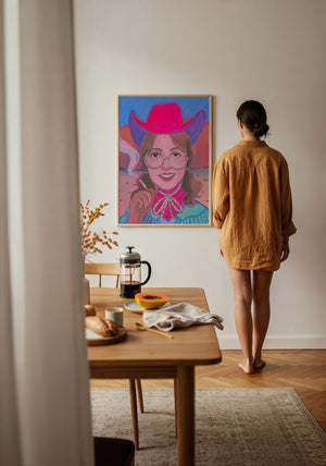 Hanna cowgirl art print by Caya Crum — framed with velvet mat