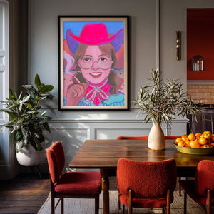 Cowgirl Bronc Buster Girl shown framed by Crum Art