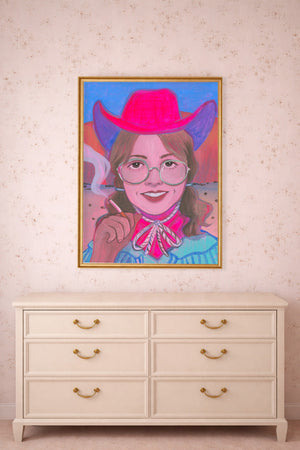 Cowgirl Bronc Buster Girl shown framed by Crum Art