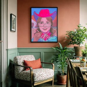 Cowgirl Bronc Buster Girl shown framed by Crum Art