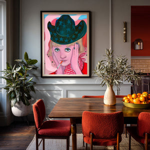 Smoking Cowboy Rodeo Queen Emma Texas Western shown framed by Crum Art