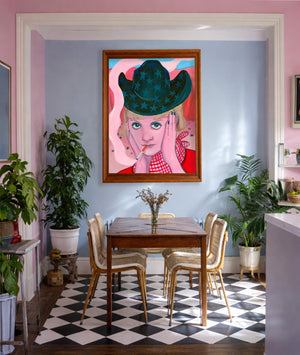 Smoking Cowboy Rodeo Queen Emma Texas Western shown framed by Crum Art