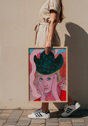 Emma cowgirl art print by Caya Crum — framed with velvet mat