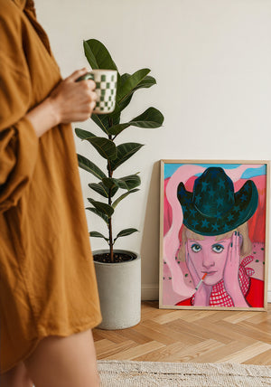 Emma cowgirl art print by Caya Crum — framed with velvet mat