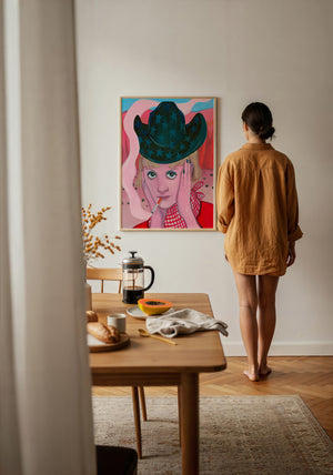 Emma cowgirl art print by Caya Crum — framed with velvet mat