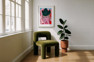 Emma cowgirl art print by Caya Crum — framed with velvet mat