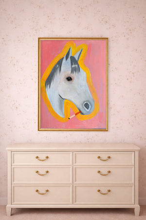 Smoking Cowboy Horse Cutter White Blaze Texas Western shown framed by Crum Art