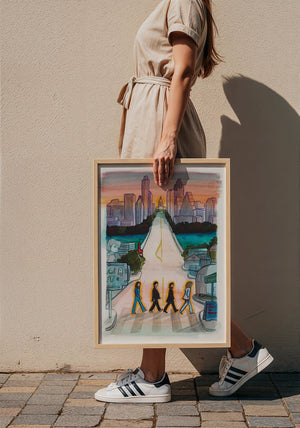 South Congress Beatles Austin print by Caya Crum — framed with velvet mat