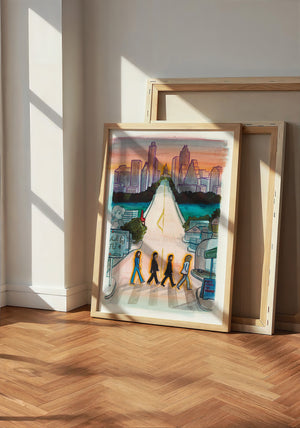 South Congress Beatles Austin print by Caya Crum — neutral frame room mockup