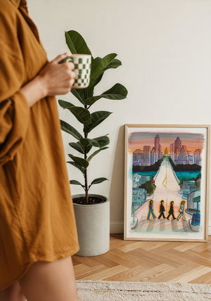 South Congress Beatles Austin print by Caya Crum — framed with velvet mat