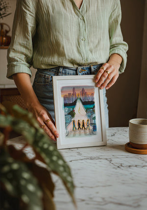 South Congress Beatles Austin print by Caya Crum — neutral frame room mockup