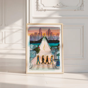 South Congress Beatles Austin print by Caya Crum — neutral frame room mockup