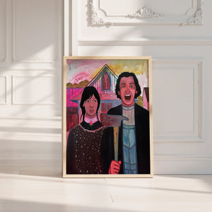 Shining American Gothic weirdcore art print by Caya Crum — neutral frame room mockup