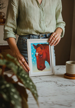 Star Horse Dreamer horse art print by Caya Crum — neutral frame room mockup