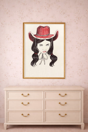 Smoking Cowboy Tavi Red Hat Texas Rodeo Queen Western shown framed by Crum Art
