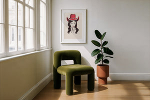 Tavi cowgirl art print by Caya Crum — framed with velvet mat