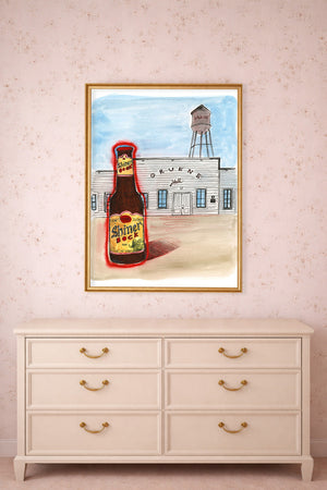 Gruene Hall With Shiner Bottle shown framed by Crum Art