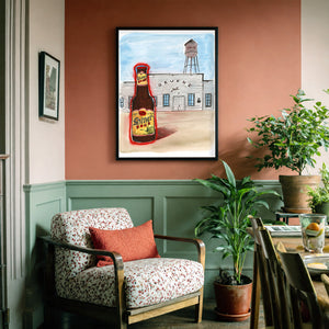 Gruene Hall With Shiner Bottle shown framed by Crum Art