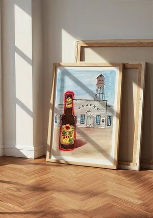 Shiner at Gruene Hall Texas art print by Caya Crum — neutral frame room mockup