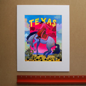 Bronc buster cosmic western print by Caya Crum, hand-signed vertical print