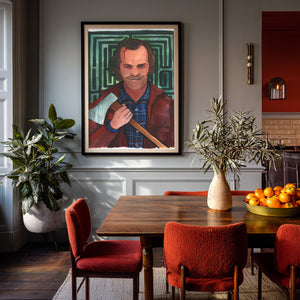 The Shining fan art print by Caya Crum displayed in a dining room mockup, Crum Art