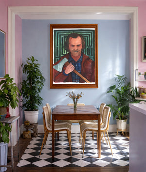 Danny Boy Jack Torrance print styled in a pink and blue room, by Caya Crum for Crum Art
