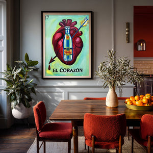 Topo Chico Loteria El Corazon shown framed by Crum Art