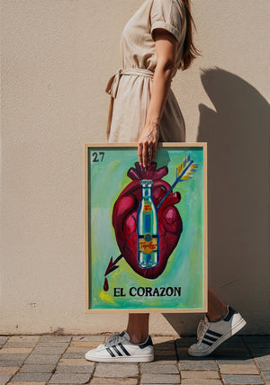 Lotería El Corazón Topo Chico art print by Caya Crum — framed with velvet mat